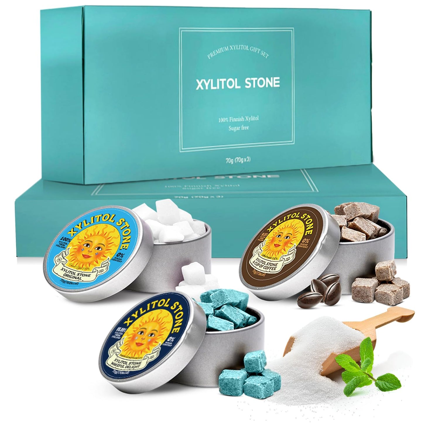 Xylitol Stone Sugar Free Candy - Vegan & Keto Friendly Unique Hard Candy - 100% Natural Flavor Candies - Gluten Free & Non-Gmo Breath Freshener Mints - Pack Of 3 (Oriflavor Blendal  Coffee  Wakeful Delight)