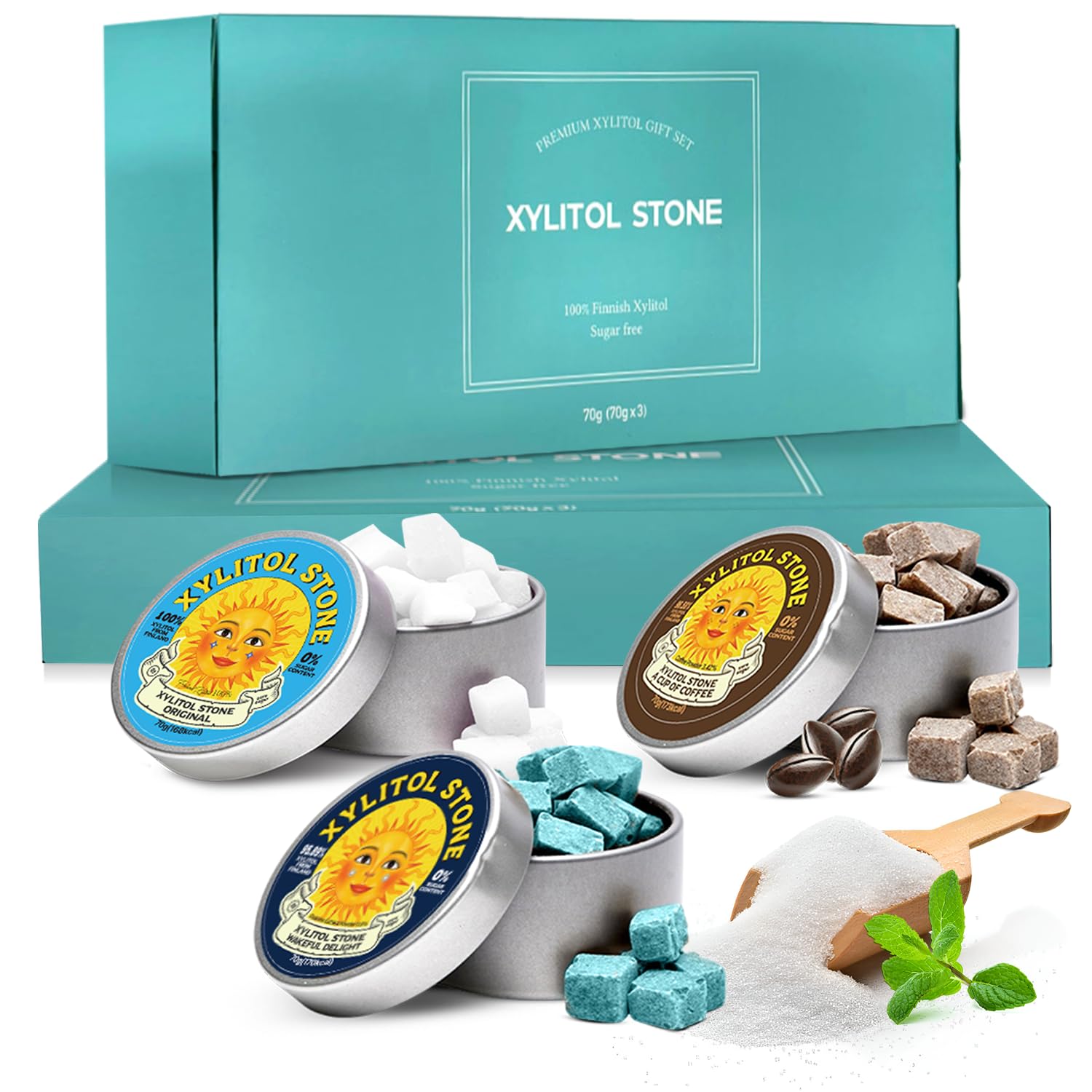 Xylitol Stone Sugar Free Candy - Vegan & Keto Friendly Unique Hard Candy - 100% Natural Flavor Candies - Gluten Free & Non-Gmo Breath Freshener Mints - Pack Of 3 (Oriflavor Blendal  Coffee  Wakeful Delight)