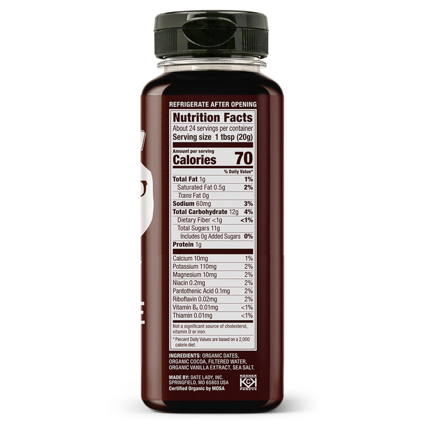 Date Lady Chocolate Syrup | Sweetened Only with Dates | Organic  Vegan  Kosher and Dairy Free | Drizzle on Ice Cream  Pour on Pancakes or Grab a Spoonful! | 1Squeeze Bottle (17oz)