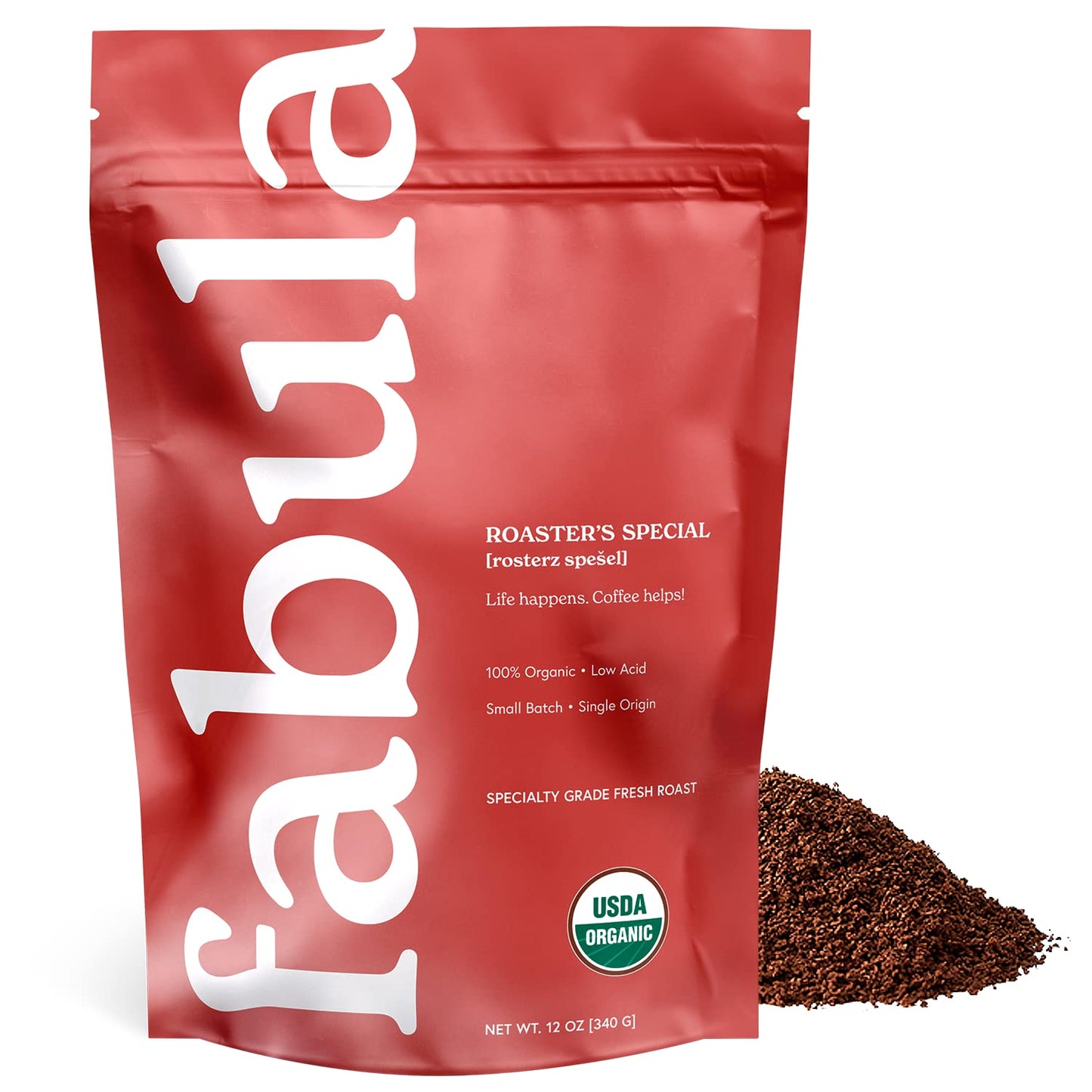 Fabula Coffee Half-Caff Medium Roast - Organic, Low Acid, Non-GMO, Mold Free, 12 Ounces
