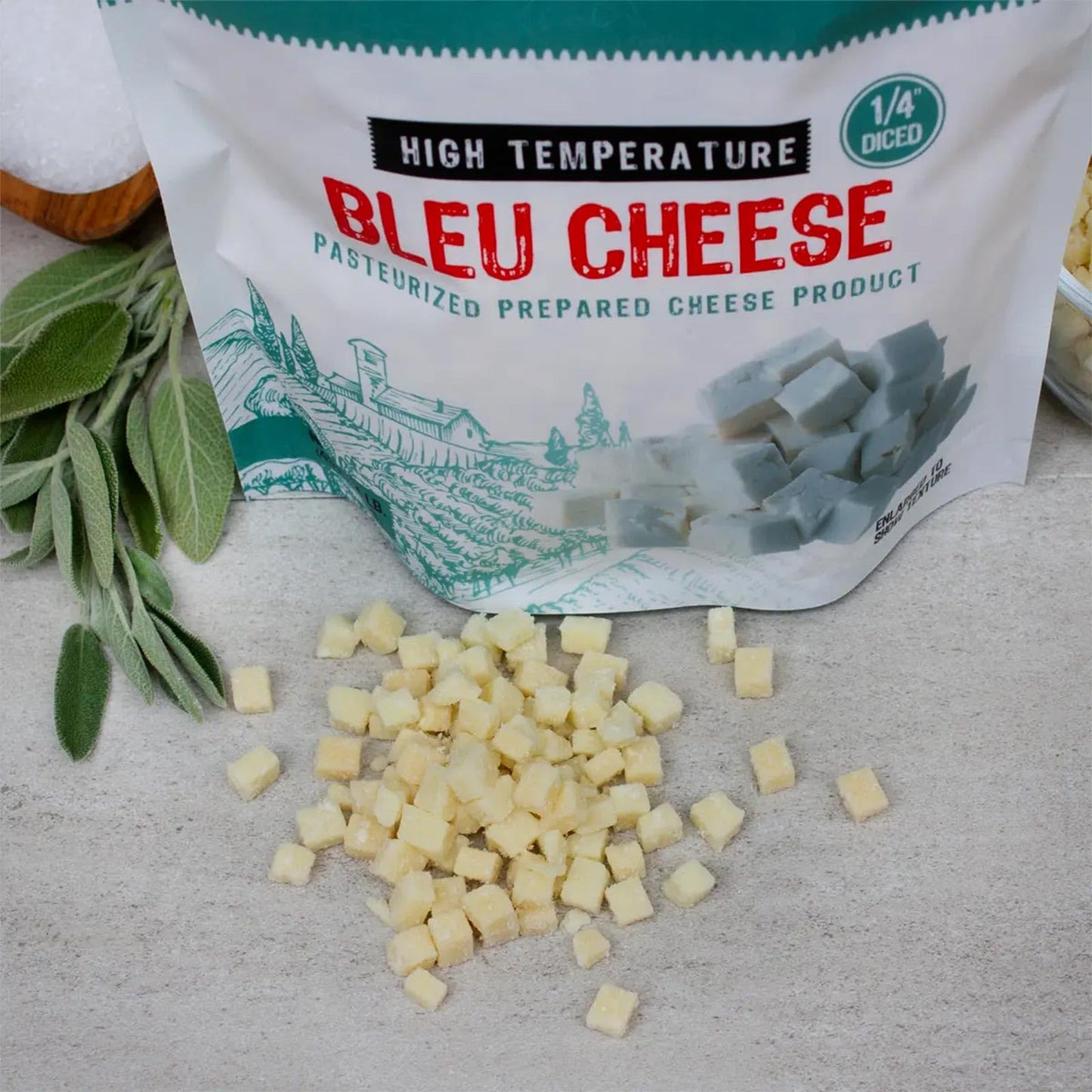 The Sausage Maker High Temp Bleu Cheese, 1 Lb Diced Cube, 400°F, Ideal for Sausage Making and Grilling