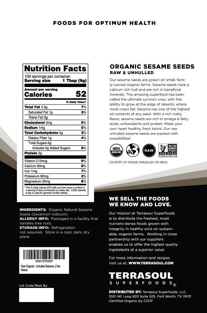 Terrasoul Superfoods Organic Unhulled Sesame Seeds, 6 Lbs (3 Pack) - Gluten Free, Raw, Keto Friendly
