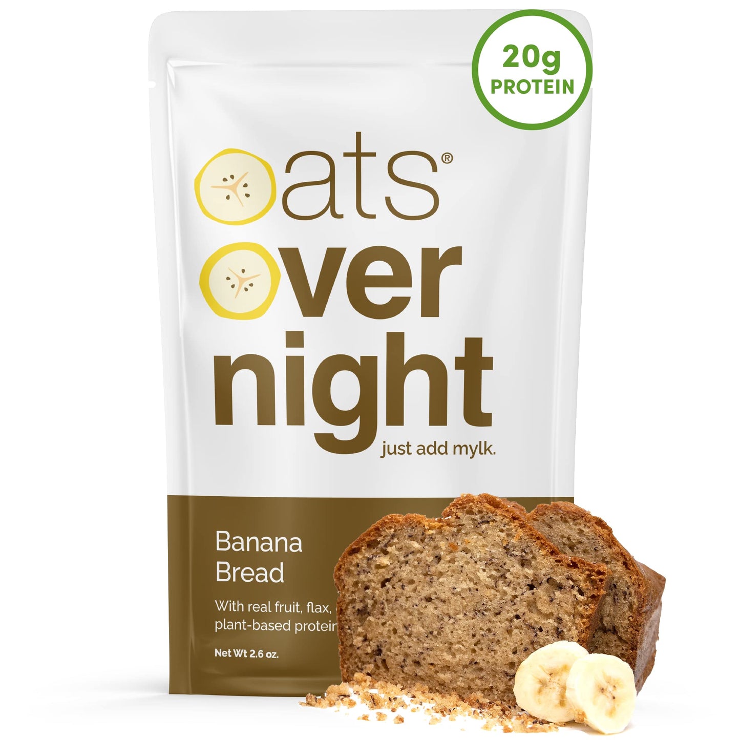 Oats Overnight Vegan Overnight Oats - Banana Bread Flavor, 20g Protein, Gluten Free, 2.6 oz (Pack of 8)