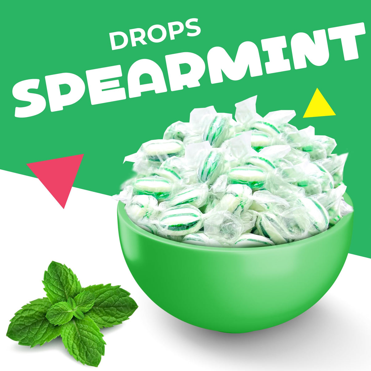 Spearmint Hard Candy | 1 Pound Bag - Approx. 70 Count | Individually Wrapped Christmas Candy | Old Fashioned Refreshing Mints fo