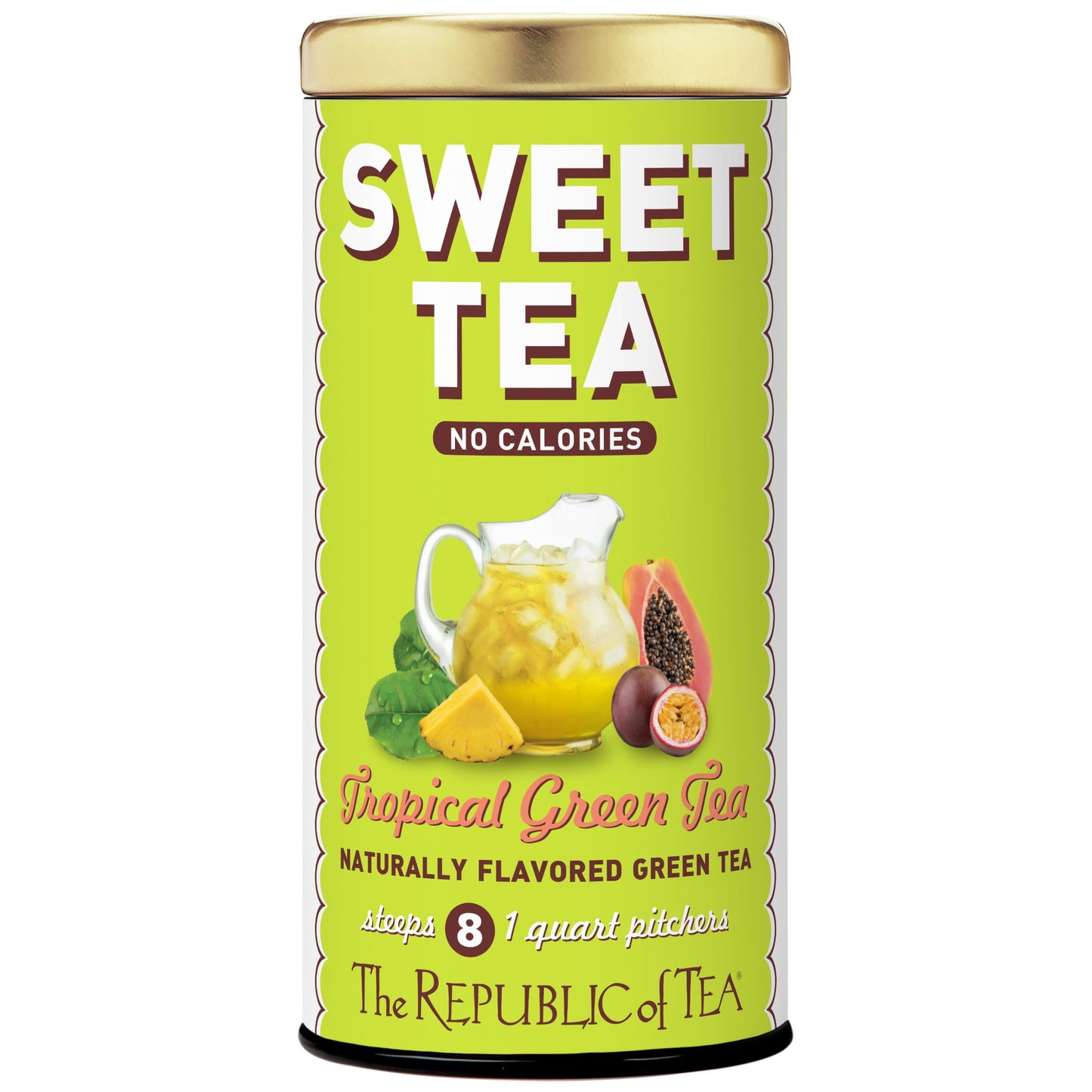 The Republic of Tea Sweet Iced Tropical Green Tea, 8 Quart-Sized Iced Tea Pouches, Naturally Caffeinated