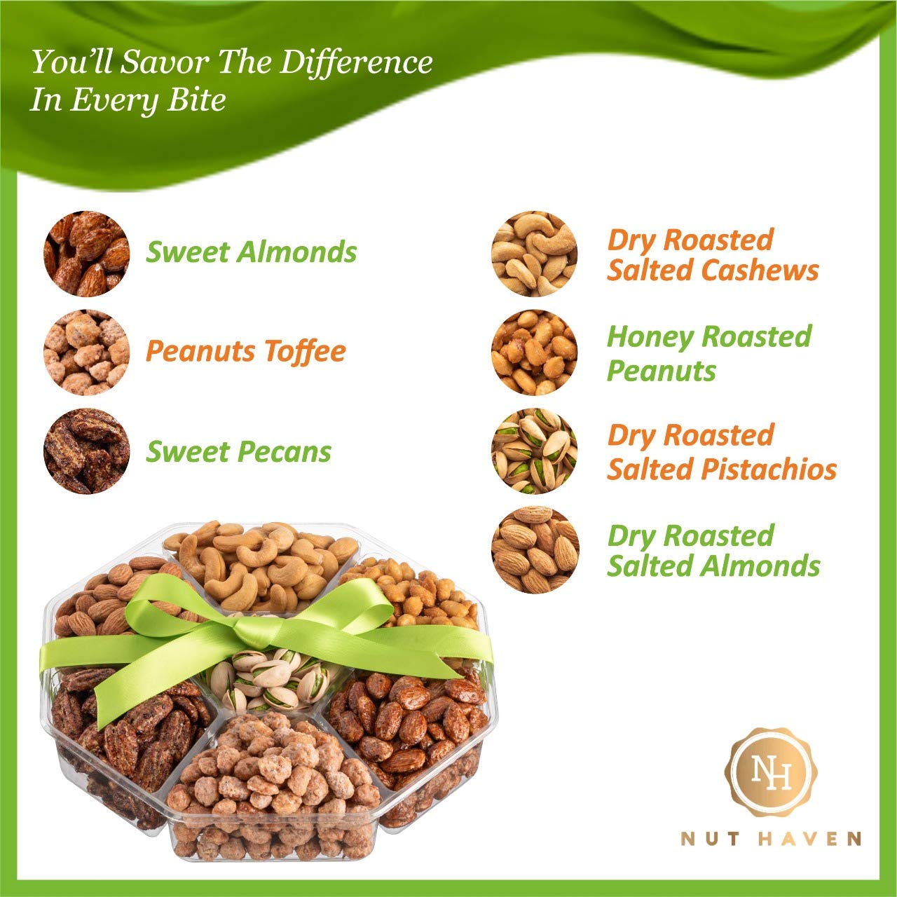 Nut Haven Thanksgiving Nuts Gift Basket - Assorted Sweet & Roasted Salted Gourmet Nuts - 1 Pound Food Gift Box for Holidays