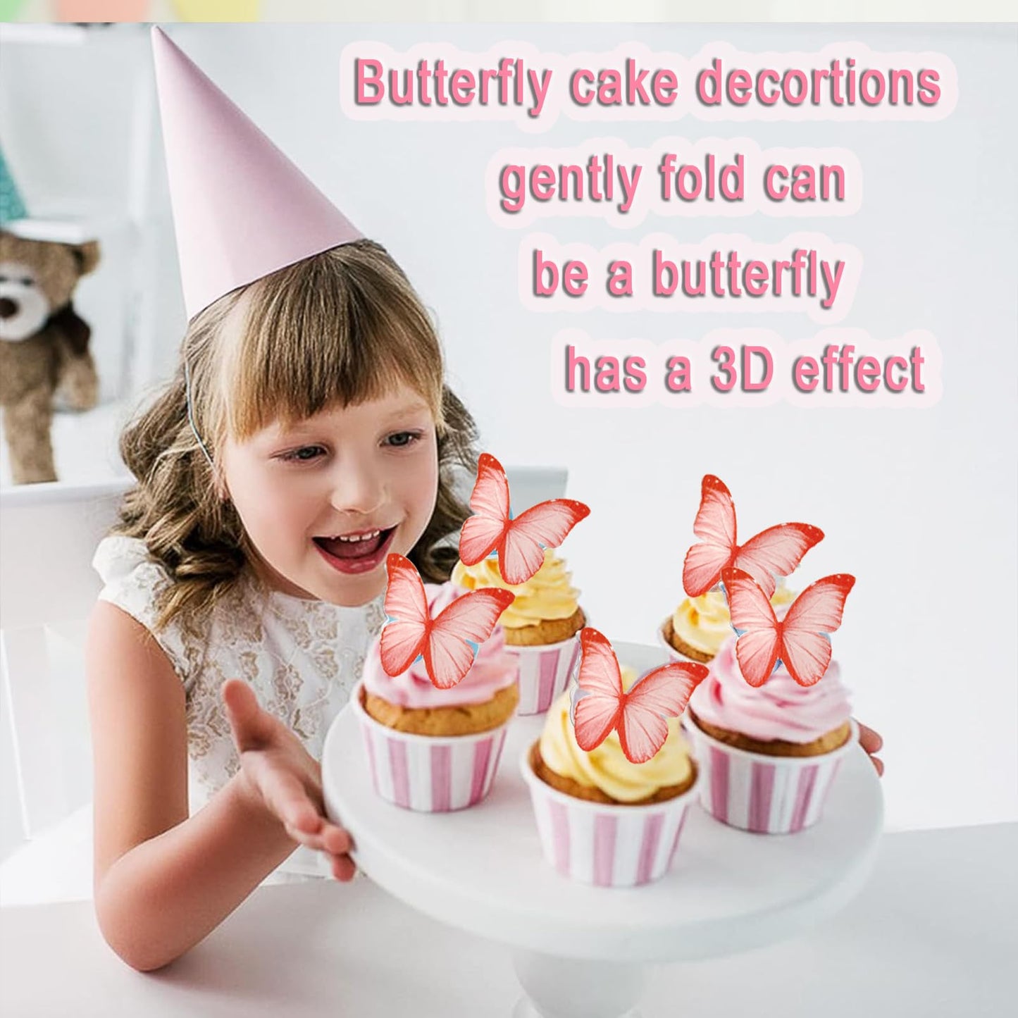 YOcity 48PCS Wafer Paper Butterfly Cake Toppers, Red Edible Butterflies for Cake Decorations, Cupcake Toppers, Rice Paper