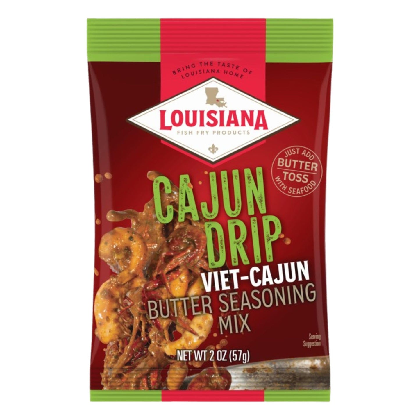 Louisiana Fish Fry Cajun Drip 2Oz Bag - Seafood Seasoned Butter Sauce - Elevate Your Boiled Seafood Game With Louisiana Fish Fry