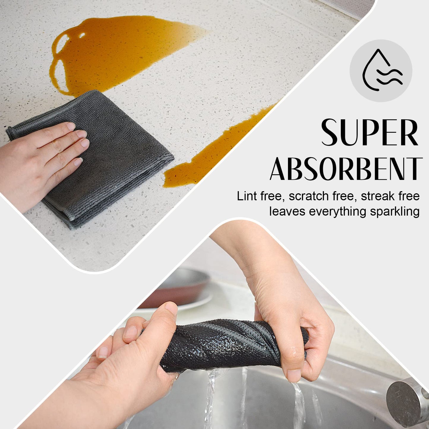 Sinland Microfiber Rag Absorbent Cleaning Cloth Kitchen Dish Cloth Quick Dry Streak Free Dish Rags Glass Cloths 12Inchx12Inch 12
