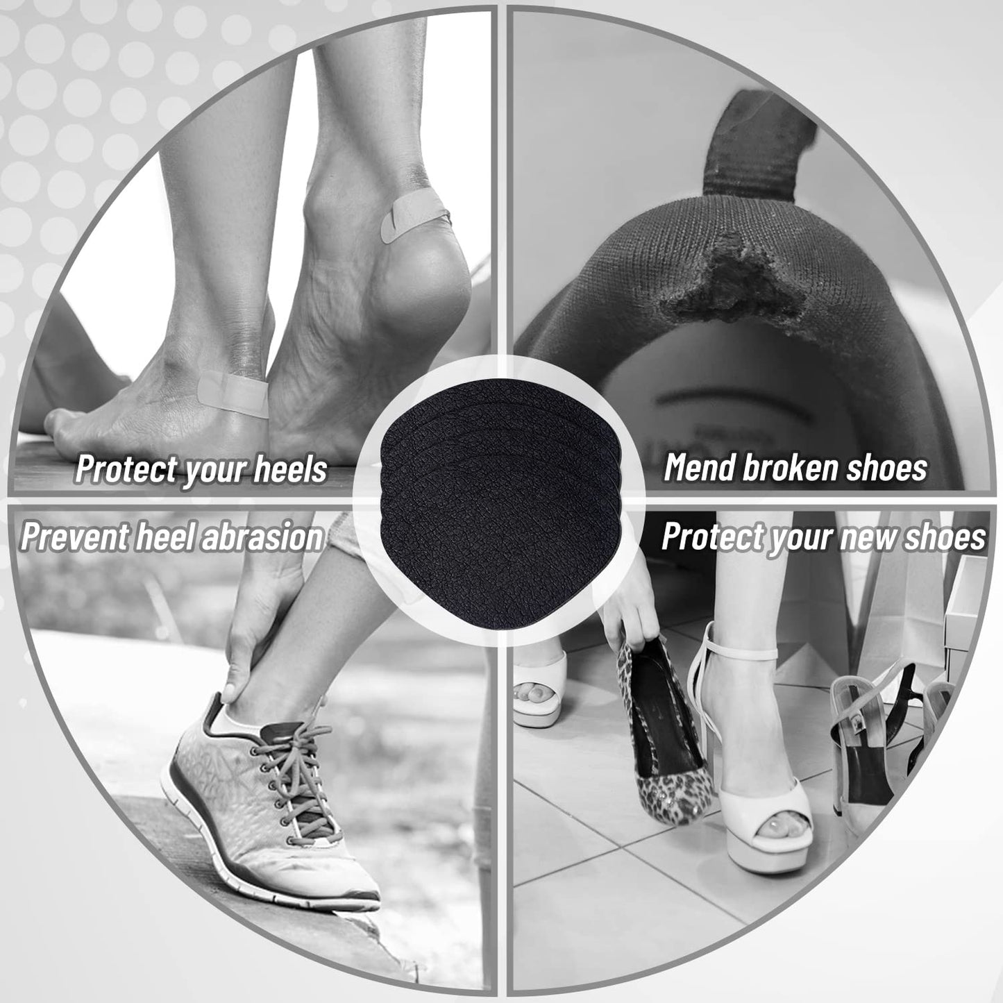 HTZNHXT 8-Pair Black Self-Adhesive Shoe Patches for Holes, Heel Repair for Sneakers, Leather & High Heels