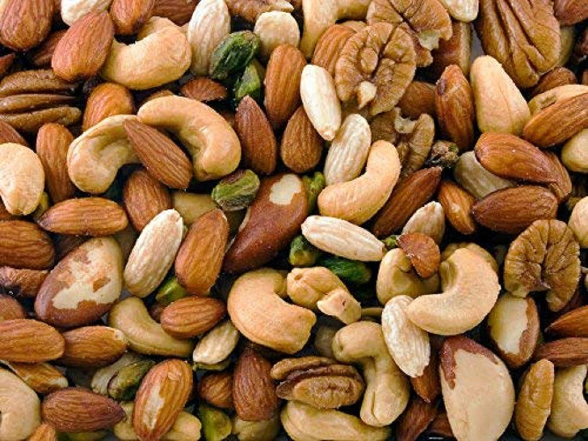 Dry Roasted Deluxe Mixed Nuts With Himalayan Salt (1 Lb.) - A Super Tasty Mix Of Almonds, Brazil Nuts, Cashews, Pecans & Pistachios - Farm Fresh Nuts Brand