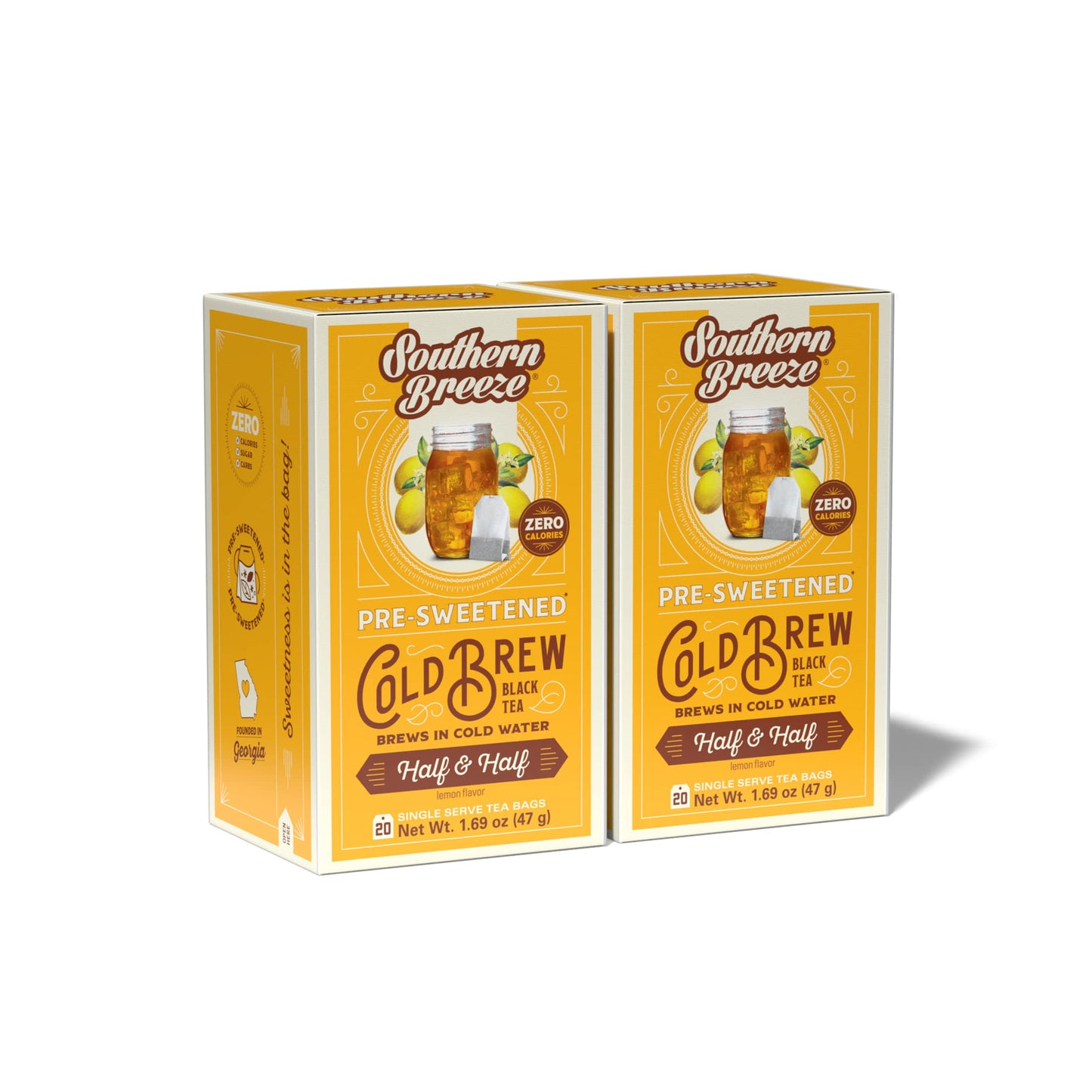 Southern Breeze Cold Brew Sweet Tea Half & Half Iced Tea With Black Tea And Zero Carbs Zero Sugar, 20 Individually Wrapped Tea Bags (Pack Of 2) Southern Sweet Tea Iced Tea Beverage