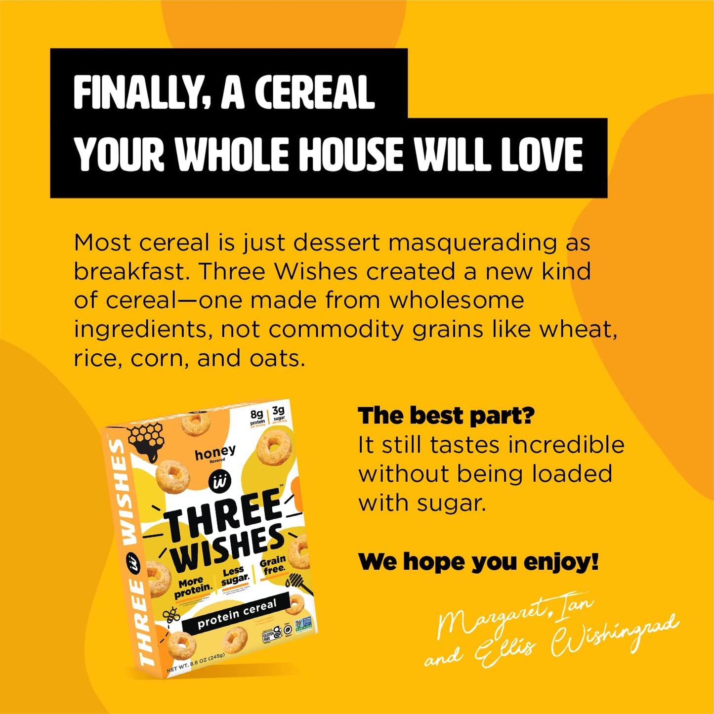 Protein and Gluten-Free Breakfast Cereal by Three Wishes (1-Pack) - High Protein and Low Sugar Snack - Vegan, Kosher, Grain-Free