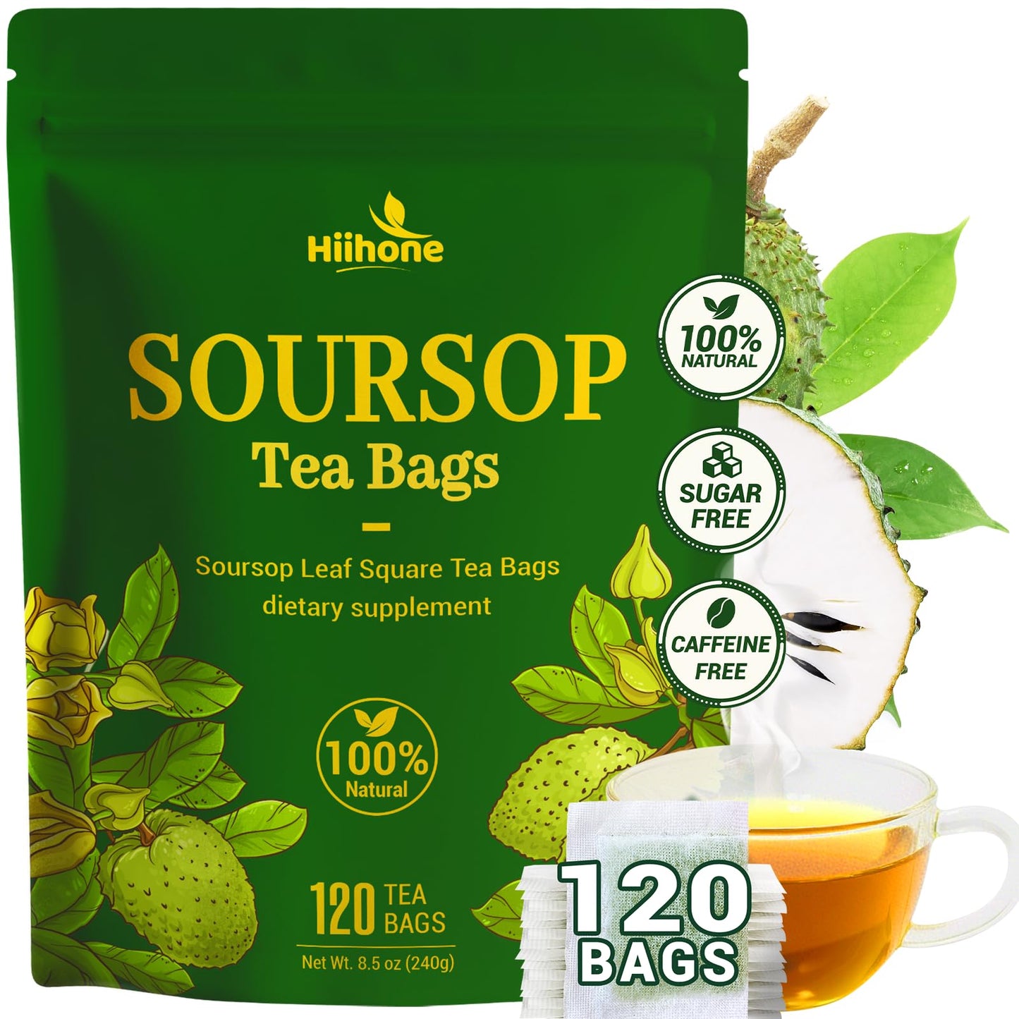 Soursop Leaf Herbal Tea (Graviola) - Caffeine & Sugar Free  120 Count