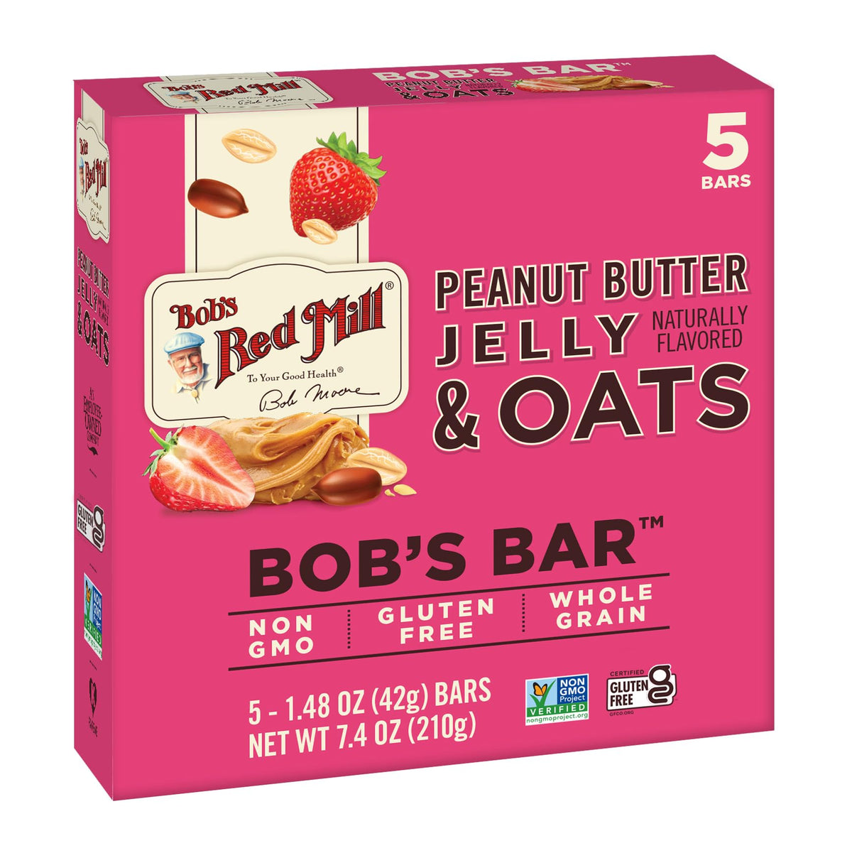 Bobs Red Mill Peanut Butter Jelly & Oats Snack Bar - 5 Bars (Pack of 1) - Gluten Free, Non-GMO, Whole Grain