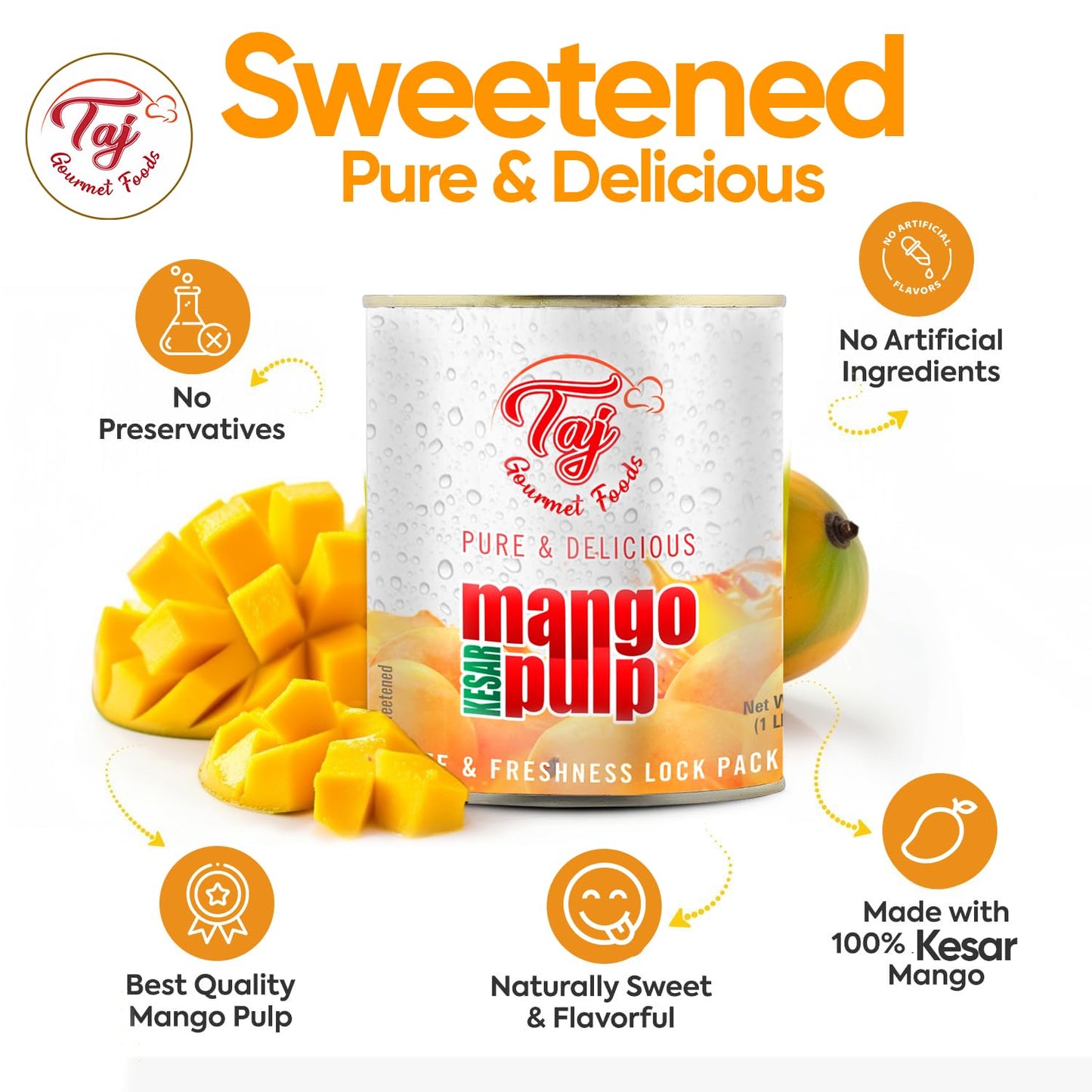 Taj Kesar Mango Pulp Puree 6-Pack | Great For Lassi Shake | 30-Ounce (850G)
