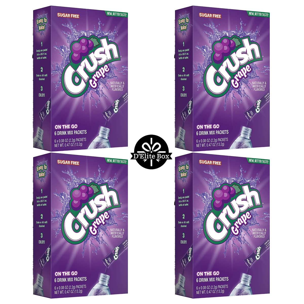 Crush Grape Sugar-Free Powdered Drink Mix 4 Count Of 6 Packets Each For Total 24 Sticks Bundle Packaged By DProfessional Box