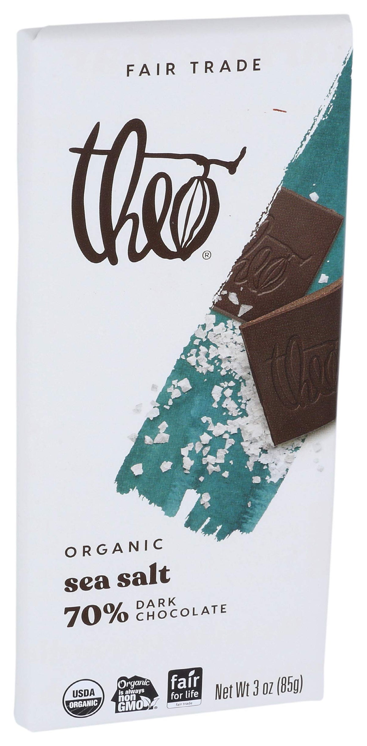 Theo Sea Salt Organic Dark Chocolate Bar, 70% Cacao, 1 Bar | Vegan, Fair Trade