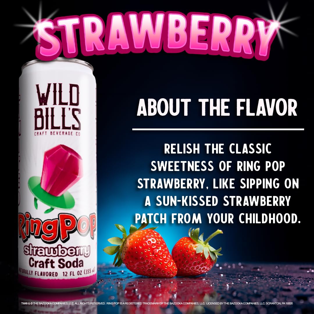 Wild Bills Craft Soda Variety Pack - Watermelon, Strawberry, Berry Blast, Blue Raspberry - 12 Oz Cans - 12 Pack - Vegan, Gluten Free