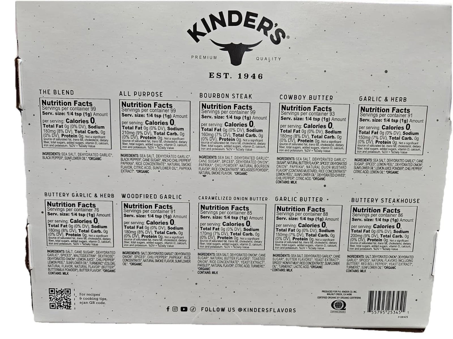 Kinder Organic Flavor Rack Seasoning Set - 12 Flavored Blends, 38.8 oz Total, Perfect for Cooking and Seasoning Dishes