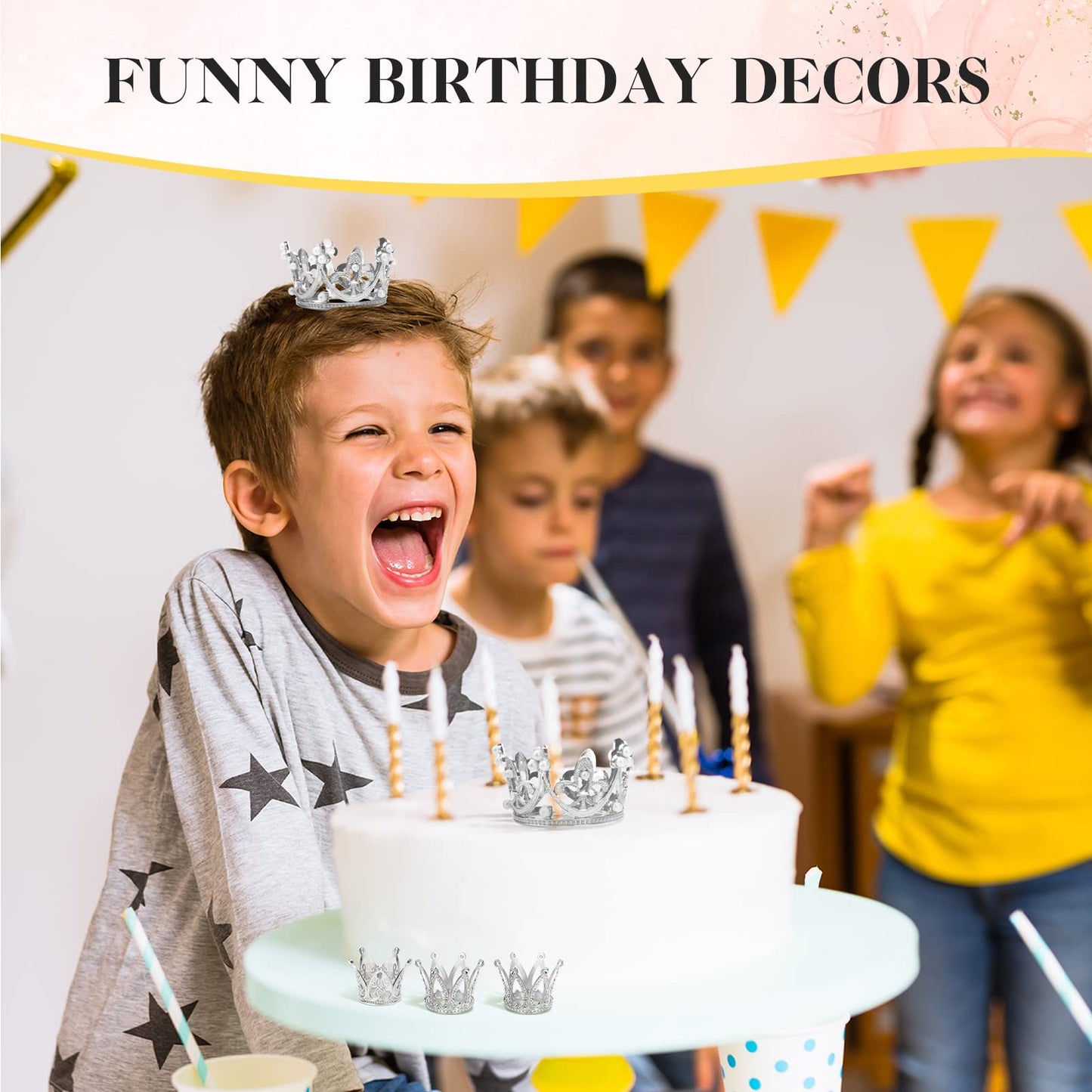 Ayfjovs Silver Crown Cake Topper, 15 Pieces 3 Size Mini Crown Tiny Crown For Cake Topper, Silver Crowns For Flower Arrangements