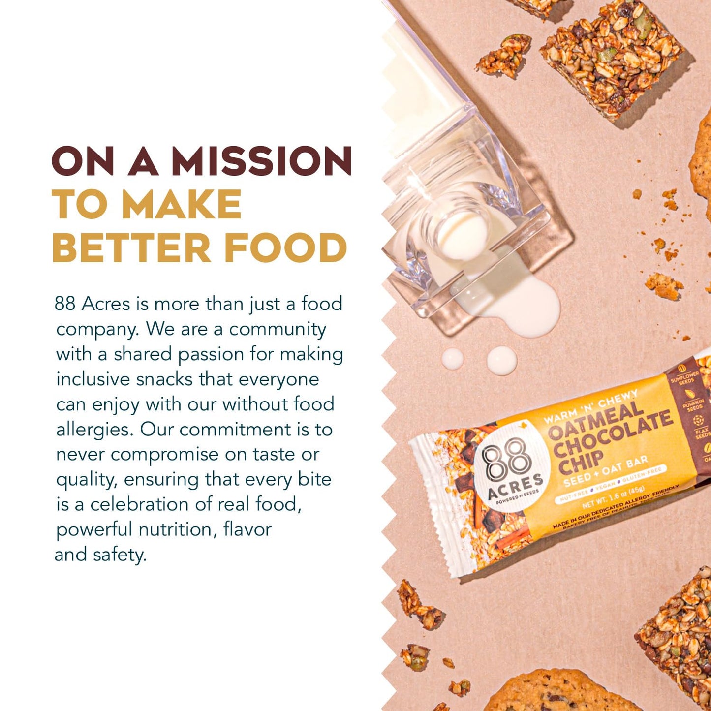 88 Acres Granola Bars | Oatmeal Chocolate Chip | Gluten Free, Nut-Free Oat and Seed Granola Bar | Vegan & Always Non GMO | 12 Pa