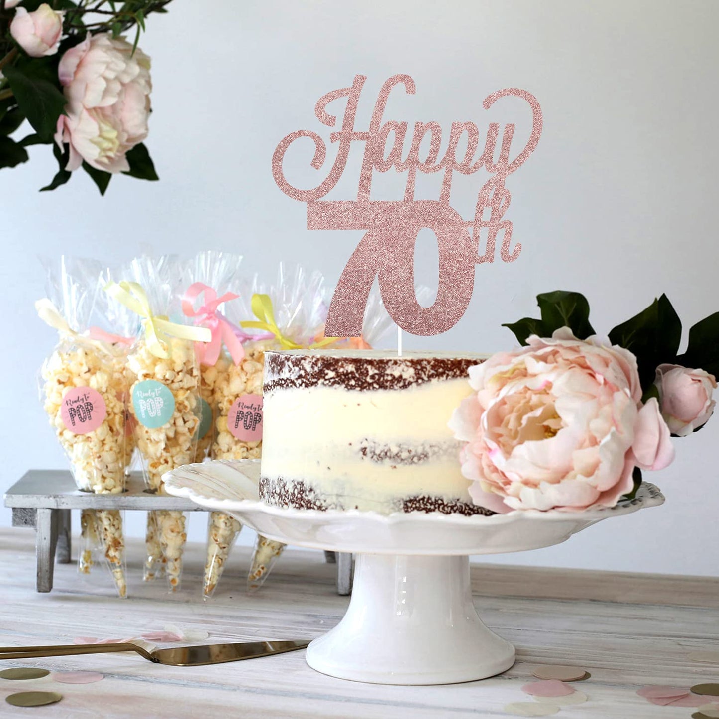 Lingteer Happy 70Th Birthday Cake Topper - Cheers To 70Th Birthday Seventy Years Old Birthday Party Cake Decorations Sign.