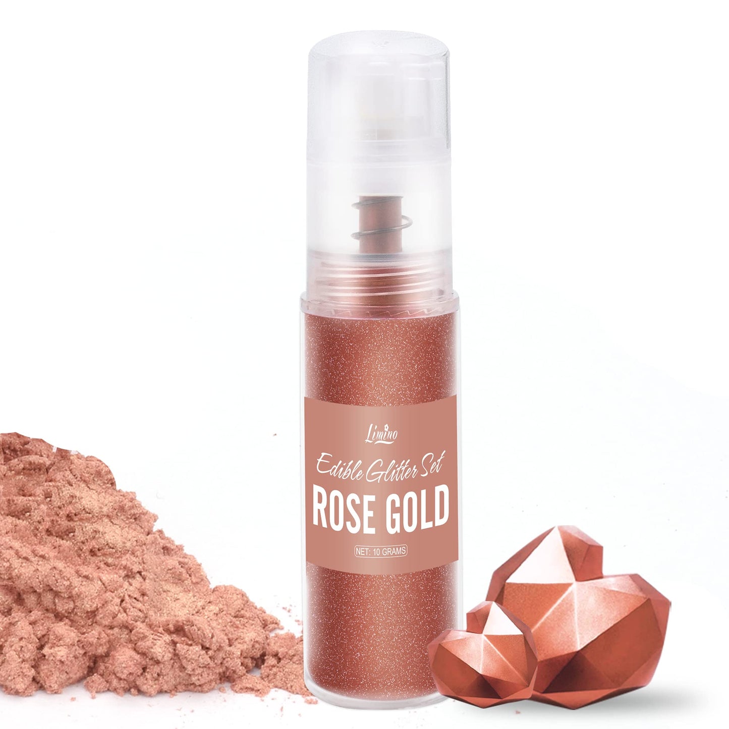 Limino Edible Glitter Spray - 10g Metallic Luster Dust for Baking, Cake Decorating, Drinks - Rose Gold