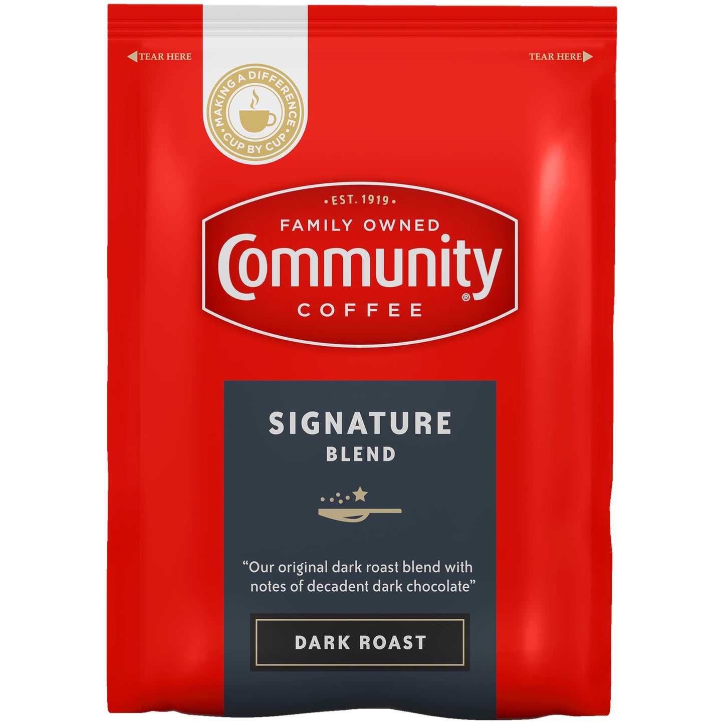 Community Coffee Signature Blend Dark Roast Coffee Packs, 3 Ounce Bag, Box of 20
