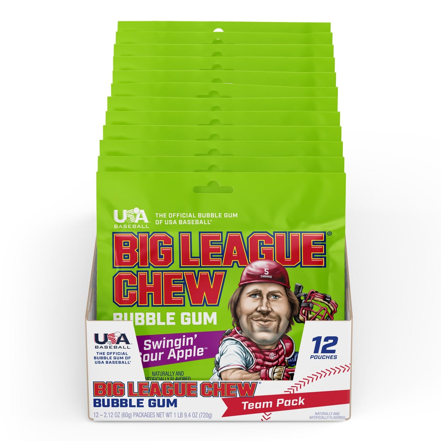 Big League Chew Swingin Sour Apple Bubble Gum - Tart & Tangy Apple Flavor Burst | Ideal for Baseball Games, Teams, Concessions,
