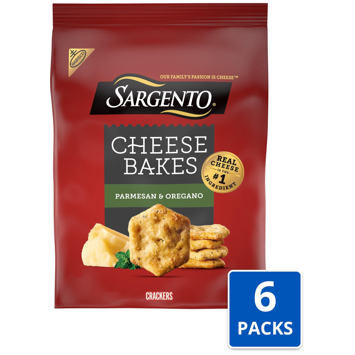 NABISCO Sargento® Cheese Bakes Crackers, Parmesan & Oregano, 27 oz (Pack of 1) - Perfect Lunch Snacks, Bulk Cheese Crackers