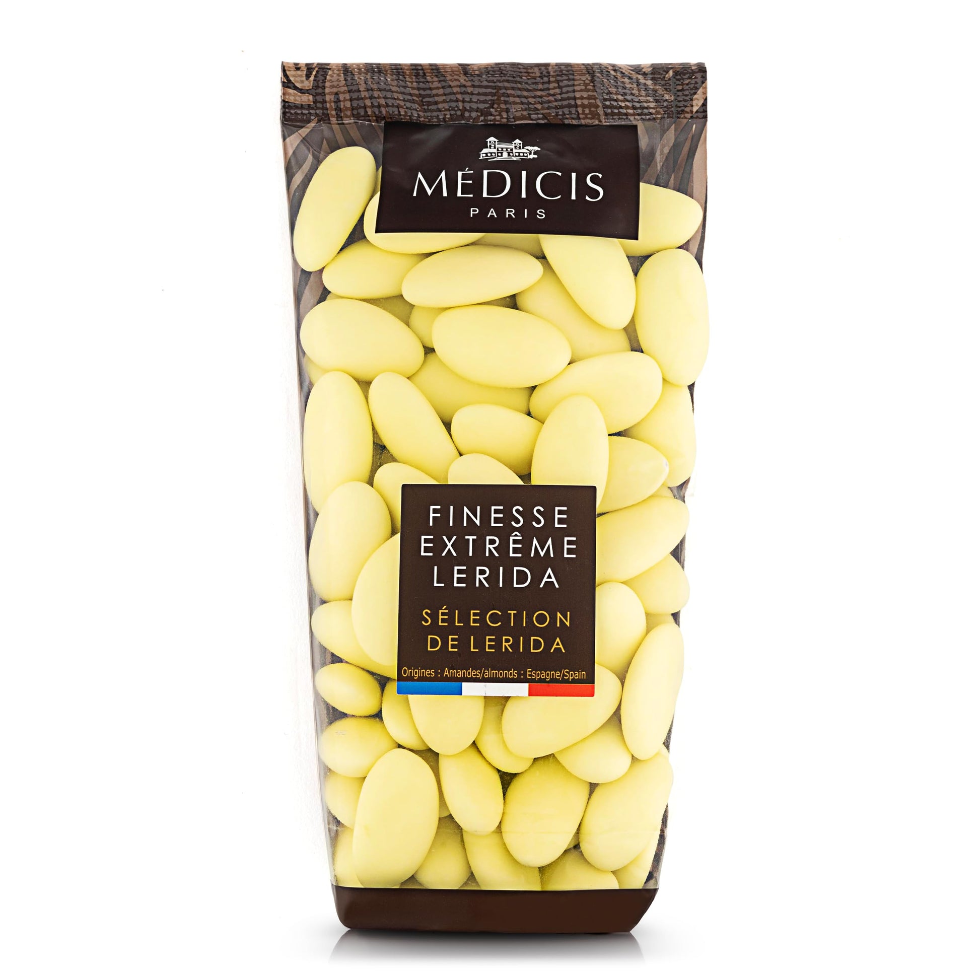 Medicis enhanced Candied Almond Dragees (French Jordan Almonds) Sugar Coated Candies Ideal as a Party Favor for Weddings and Baby Showers, 75 count bag 8.8oz, Yellow
