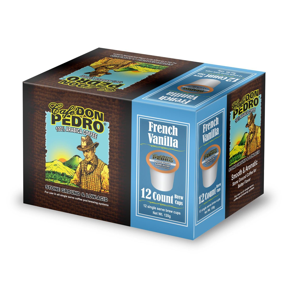 Cafe Don Pedro French Vanilla Low Acid Coffee Pods, 100% Arabica, 72 Cups, Compatible with K-Cup Coffee Makers