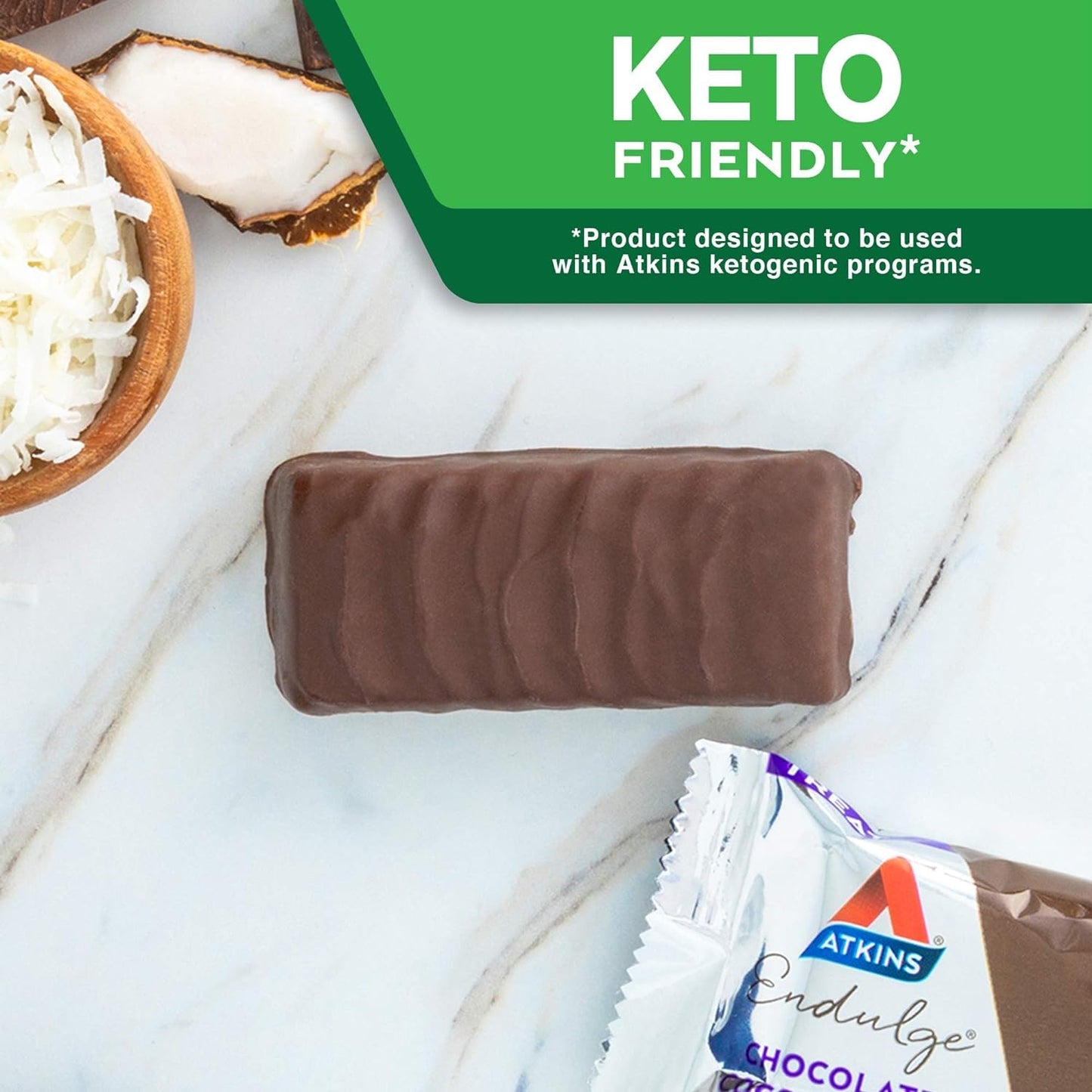 Atkins Endulge Chocolate Coconut Bar, Dessert Favorite, High in Fiber, 1g Sugar, 5 Count