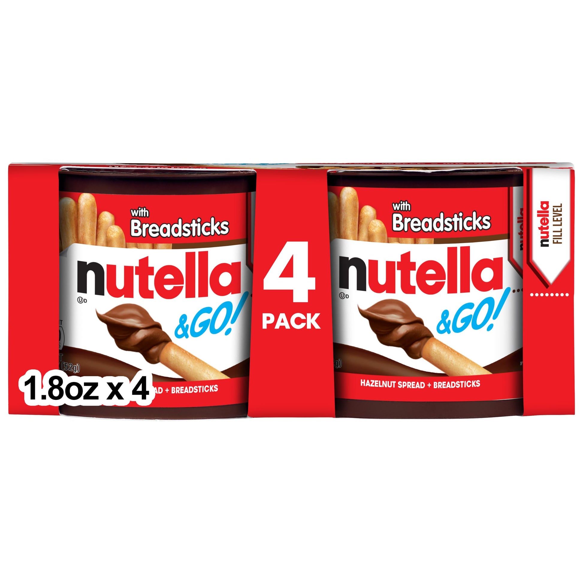 Nutella & Go! Hazelnut Spread with Breadsticks, 1.8 oz (Pack of 4), On-the-Go Snack Cups