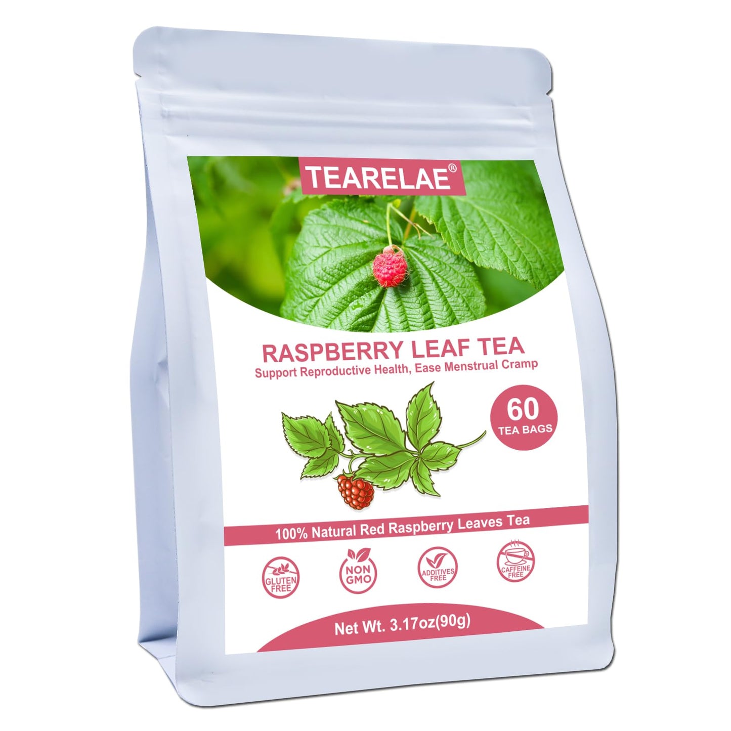 TEARELAE Raspberry Leaf Tea Bags - Non-GMO, Caffeine-Free, 60 Count