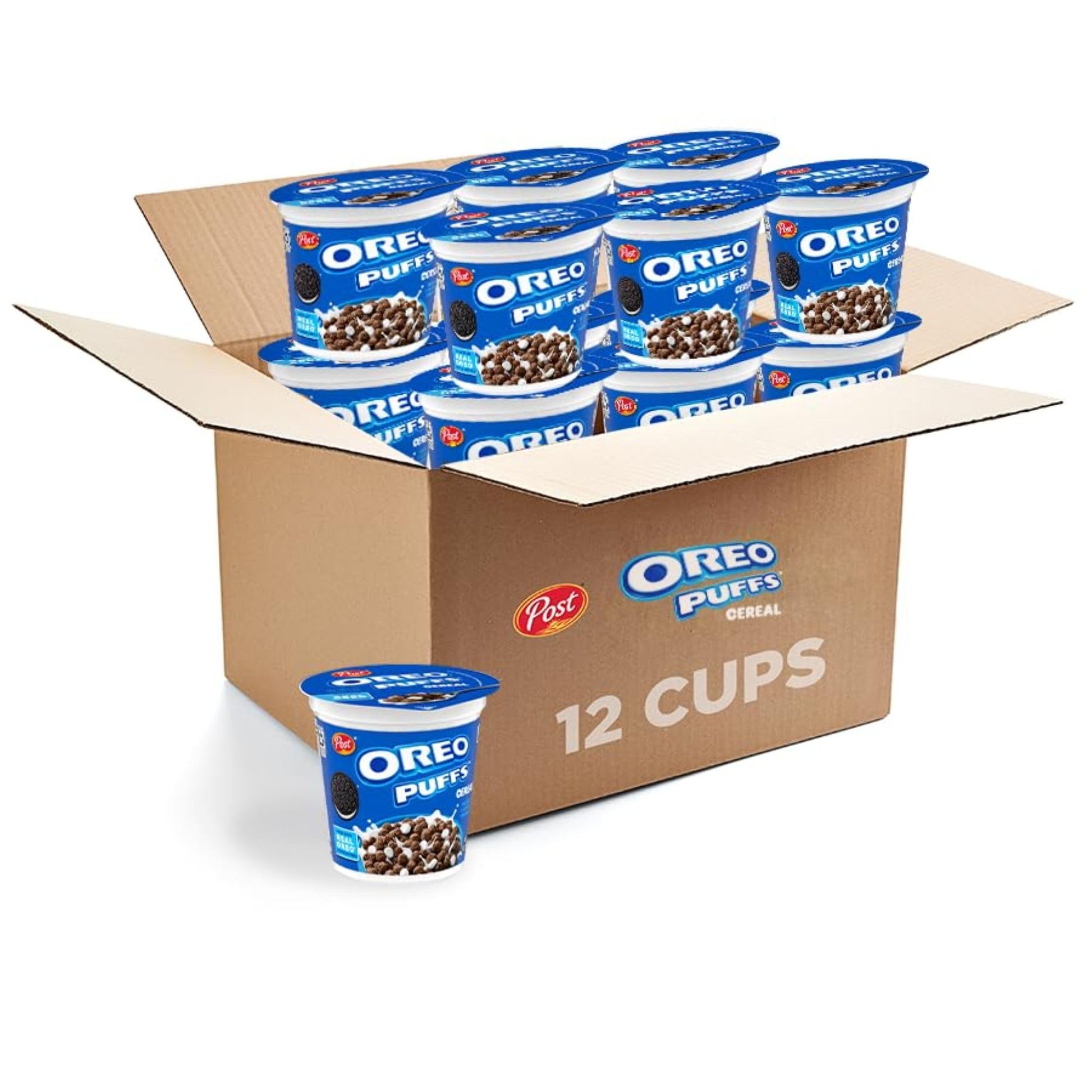 Post Oreo Puff Cereal Cup, Chocolate Cereal, 1 oz cup (Pack of 12)