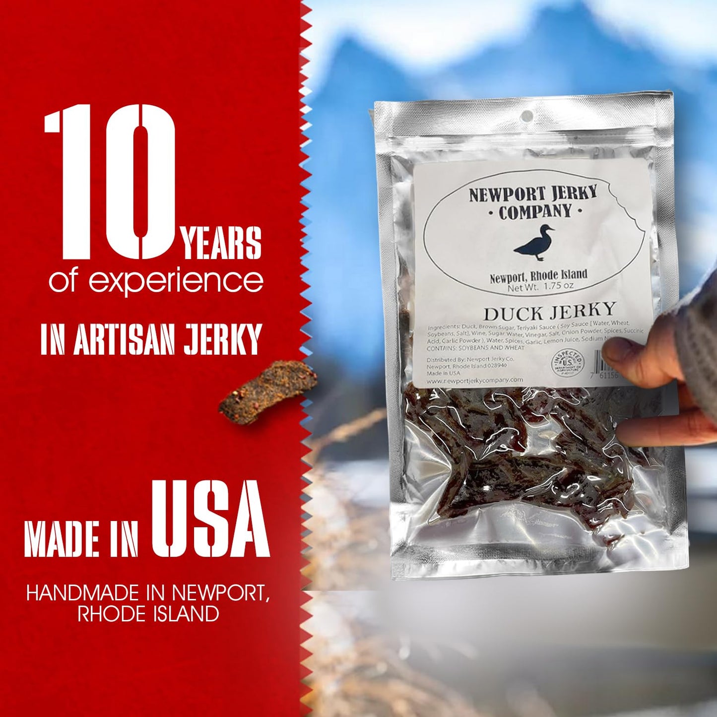 Newport Jerky Company Duck Jerky - 1.75 Ounce Pack, High-Quality Snack, Tender and Flavorful