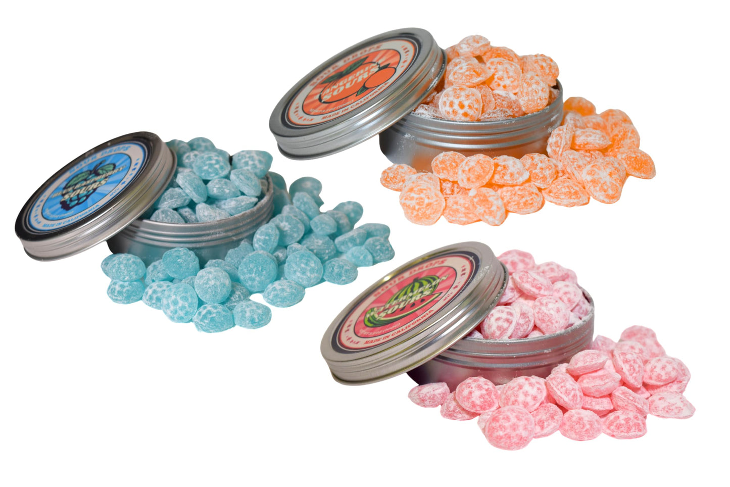 Sour Drops Variety Flavor Sour Hard Candy Drops, 3.5 Ounce Tins - 3 Pack, Tangerine, Watermelon, Blue Raspberry
