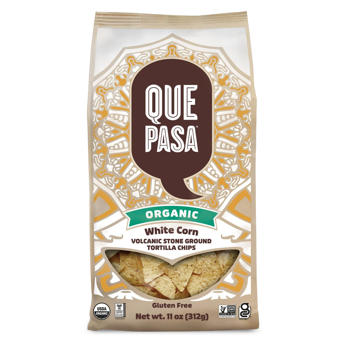 Que Pasa Organic White Corn Tortilla Chips, 11 oz (Pack of 6), Gluten Free, Non-GMO, by Natures Path