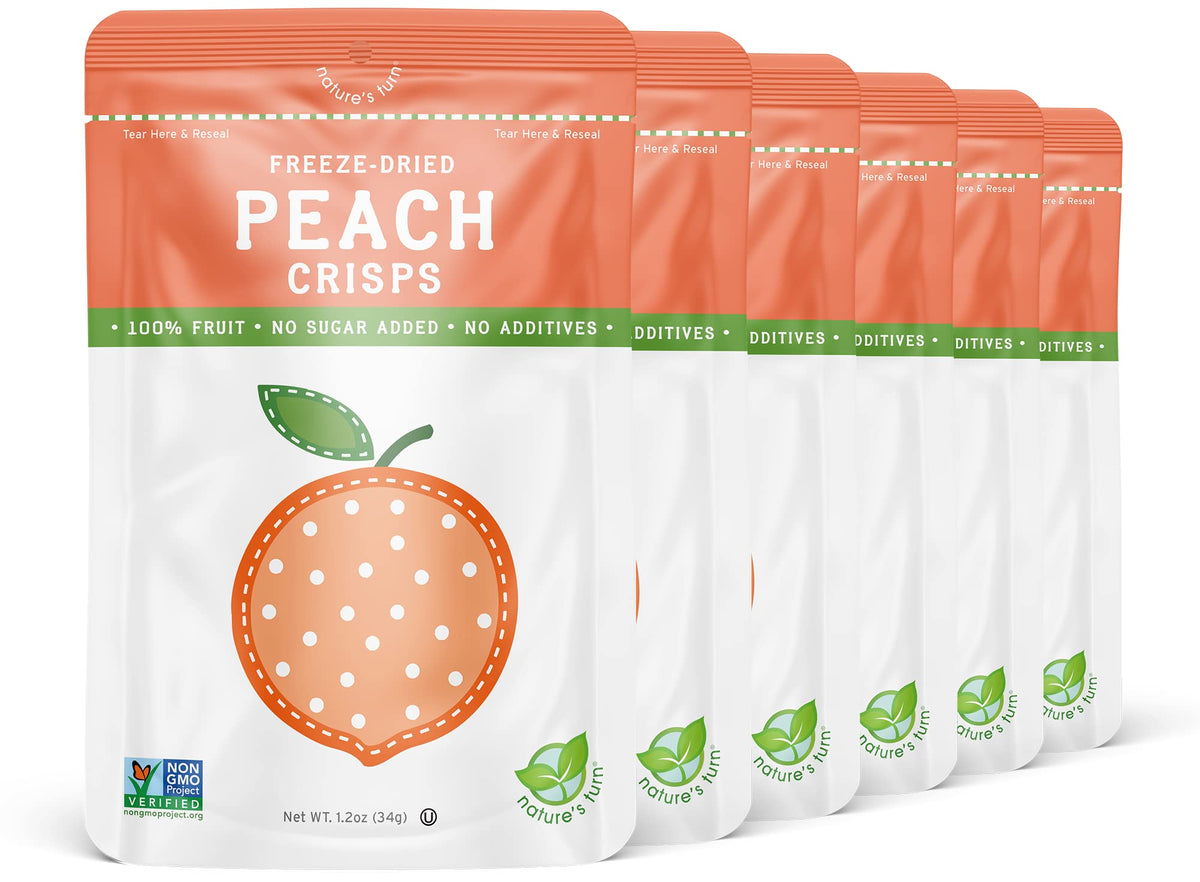Nature s Turn Freeze-Dried Fruit Snacks, Peach Crisps, Pack of 6 (1.2 oz Each)