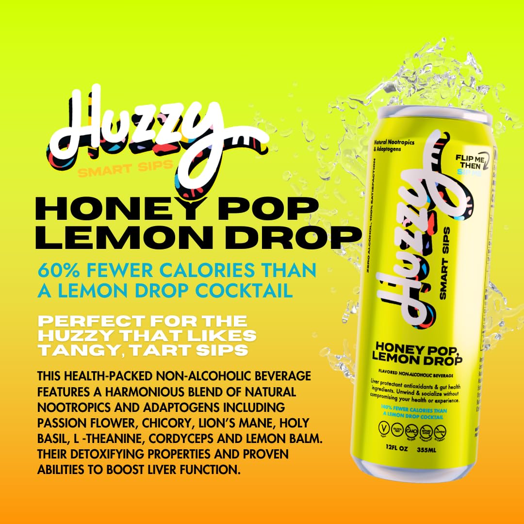 Huzzy Smart Sips Non-  ic Functional Cocktails - Low Calorie, Low Carb, 4 Pack