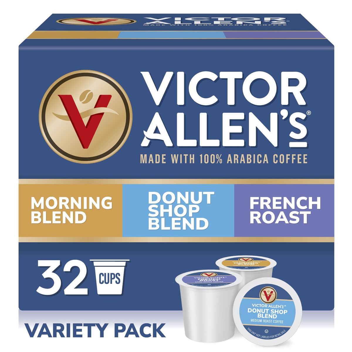Victor Allens Coffee Variety Pack (Morning Blend, Donut Shop Blend, And French Roast), 32 Count, Single Serve Coffee Pods For Keurig K-Cup Malt-Inspired