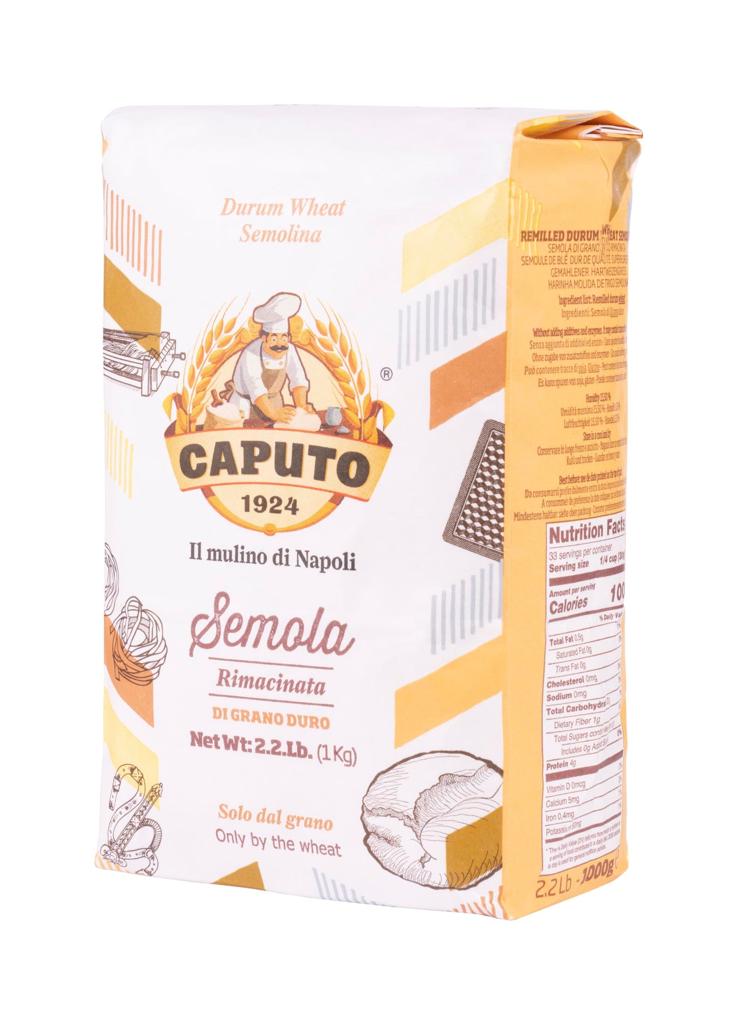 Antimo Caputo Semolina Flour 2.2 Lb Bag (Pack Of 4) - Semola Di Grano Duro, Italian All Natural Flour For Fresh Pasta & Bread Do