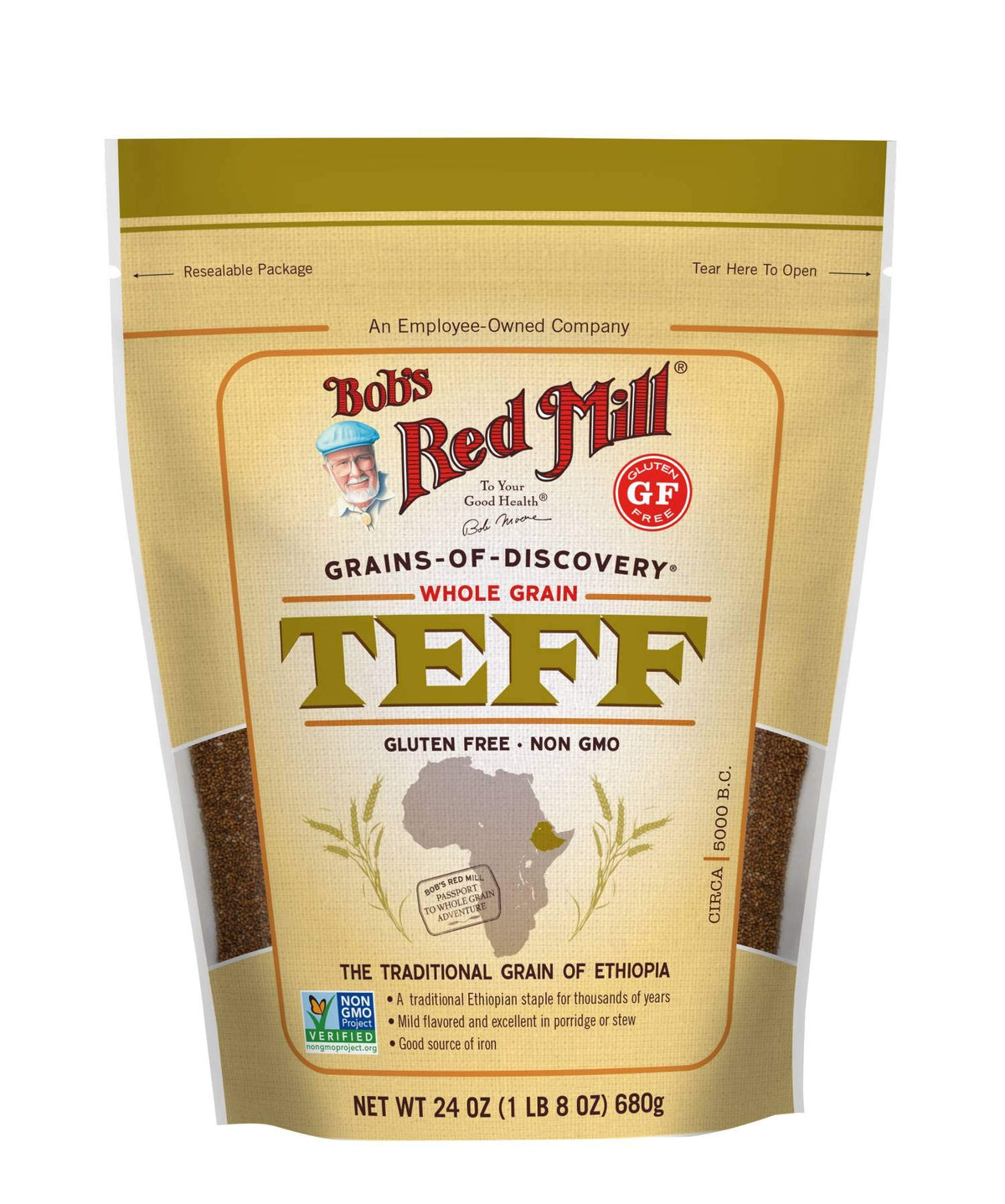 Bobs Red Mill Whole Grain Teff, 24oz (Pack of 1) - Non GMO, Whole Grain, Vegan, Kosher