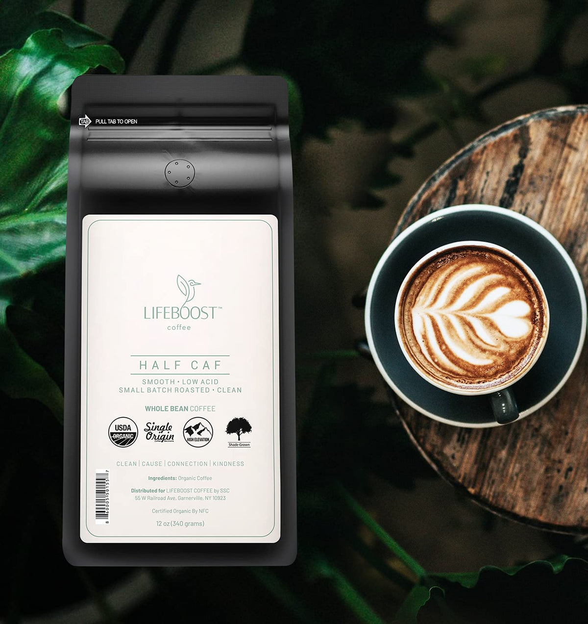 Lifeboost Coffee Half Caff Whole Bean Coffee - Low Acid Single Origin Usda Organic Coffee - Non-Gmo Whole Bean Coffee Third Part