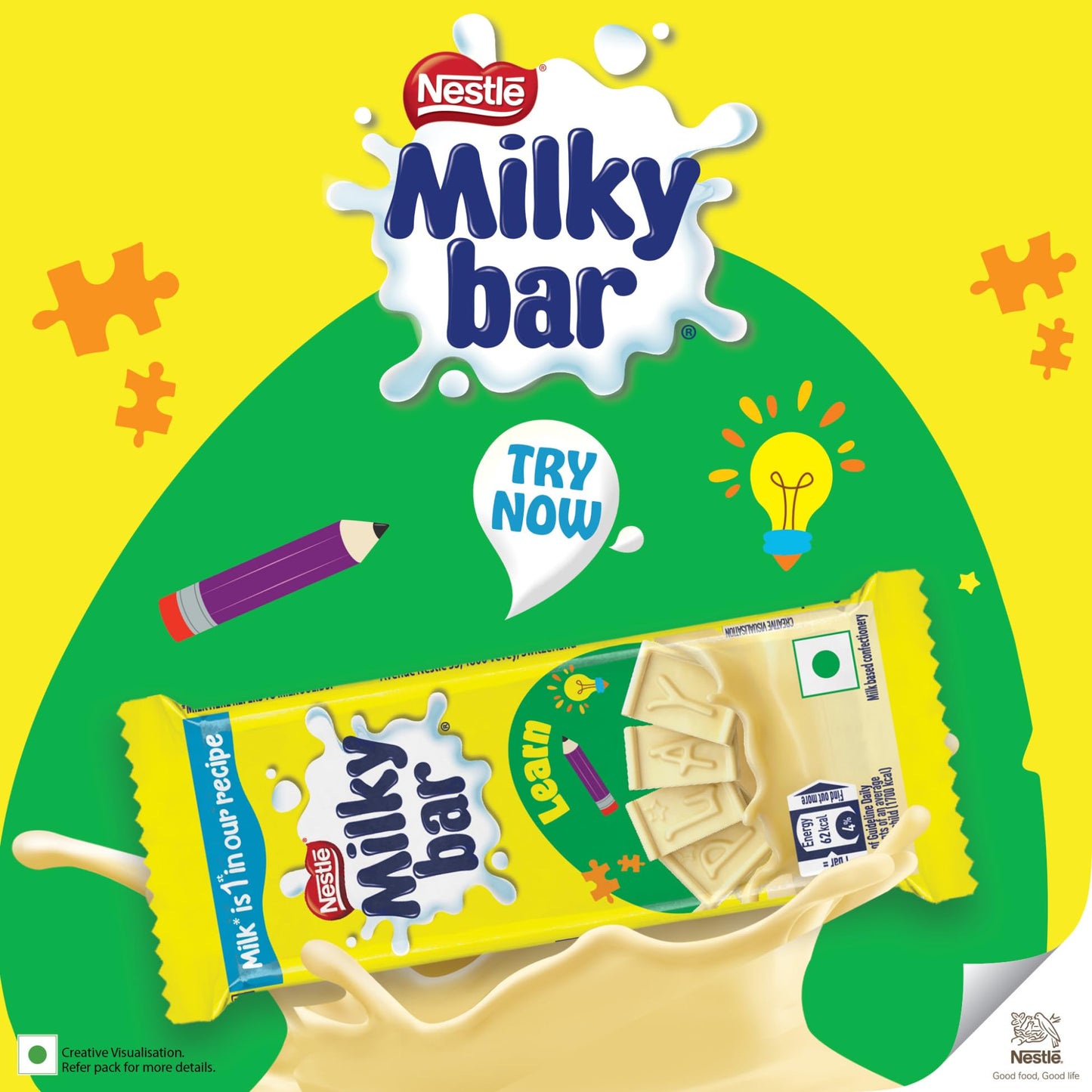 Milkybar Creamy White Chocolate Tablet Bar, 60 Units X 12.5Gm Each - 750Gm, Box (Product Weight May Vary Upwards)