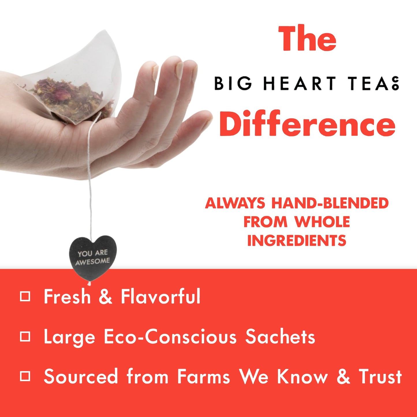 Big Heart Tea Co. Tea Bags - Fiery Masala Chai - Certified Organic, Ayurvedic Herbal Decaf Tea with Small Batch Ground Sweet Her