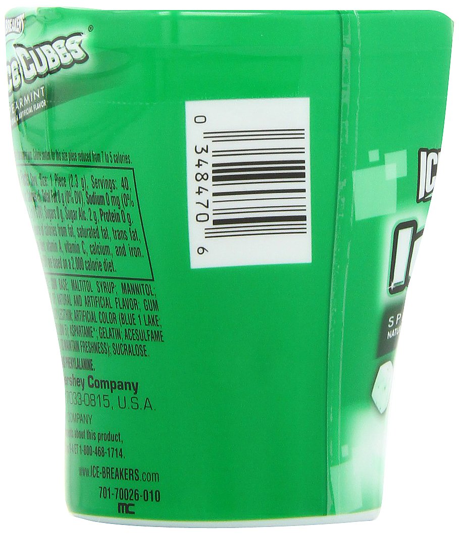 Ice Breakers Ice Cubes Spearmint Chewing Gum (Sugar Free, 40-Count Pieces, Pack Of 8)