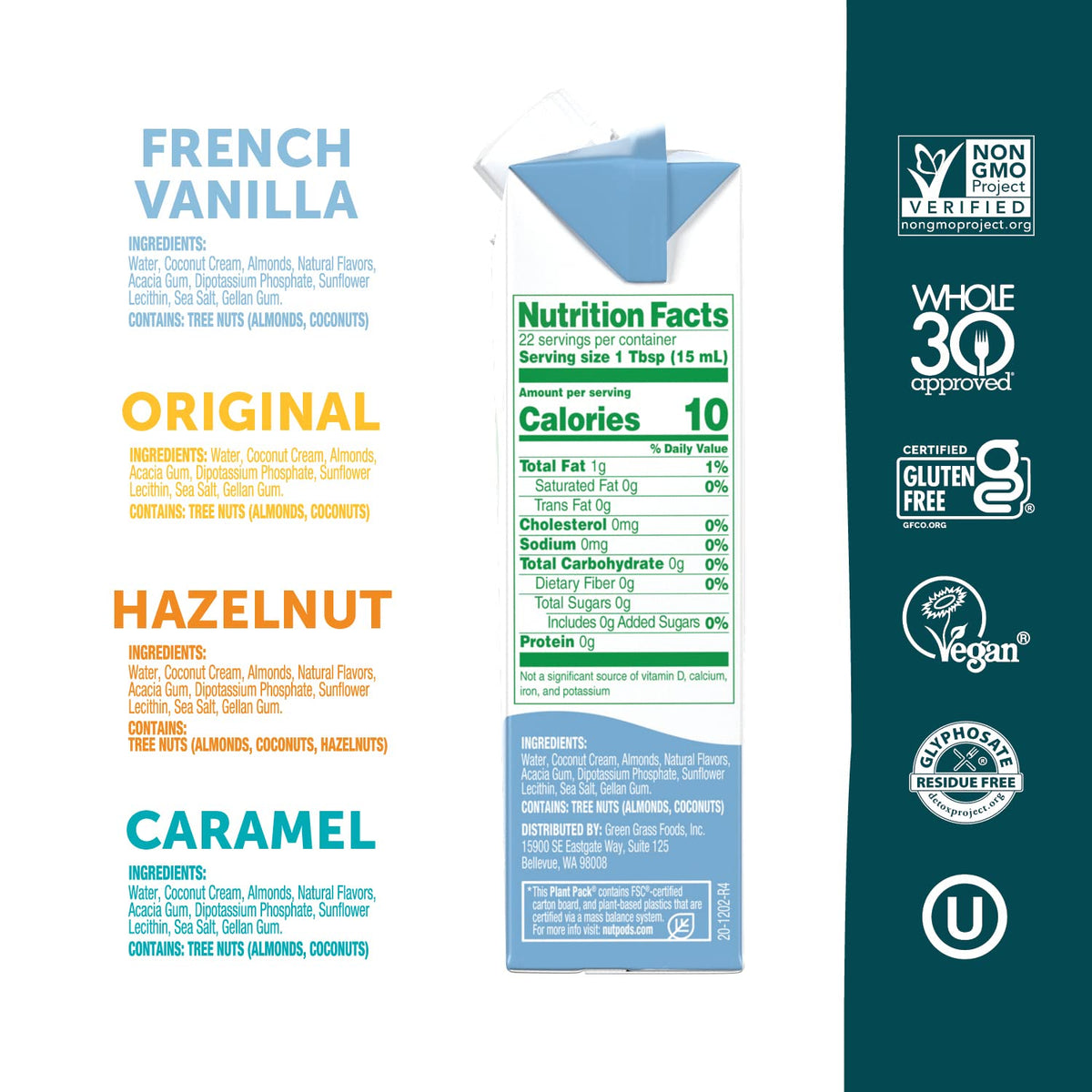 Nutpods Variety Pack Coffee Creamer - Unsweetened Non Dairy Creamer - Original, French Vanilla, Hazelnut And Caramel - Keto Crea
